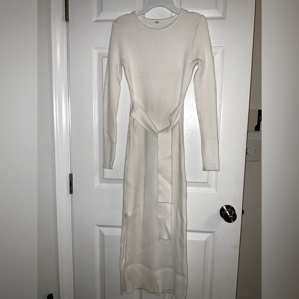 Sweater dress cream size small stretch splits both sides New